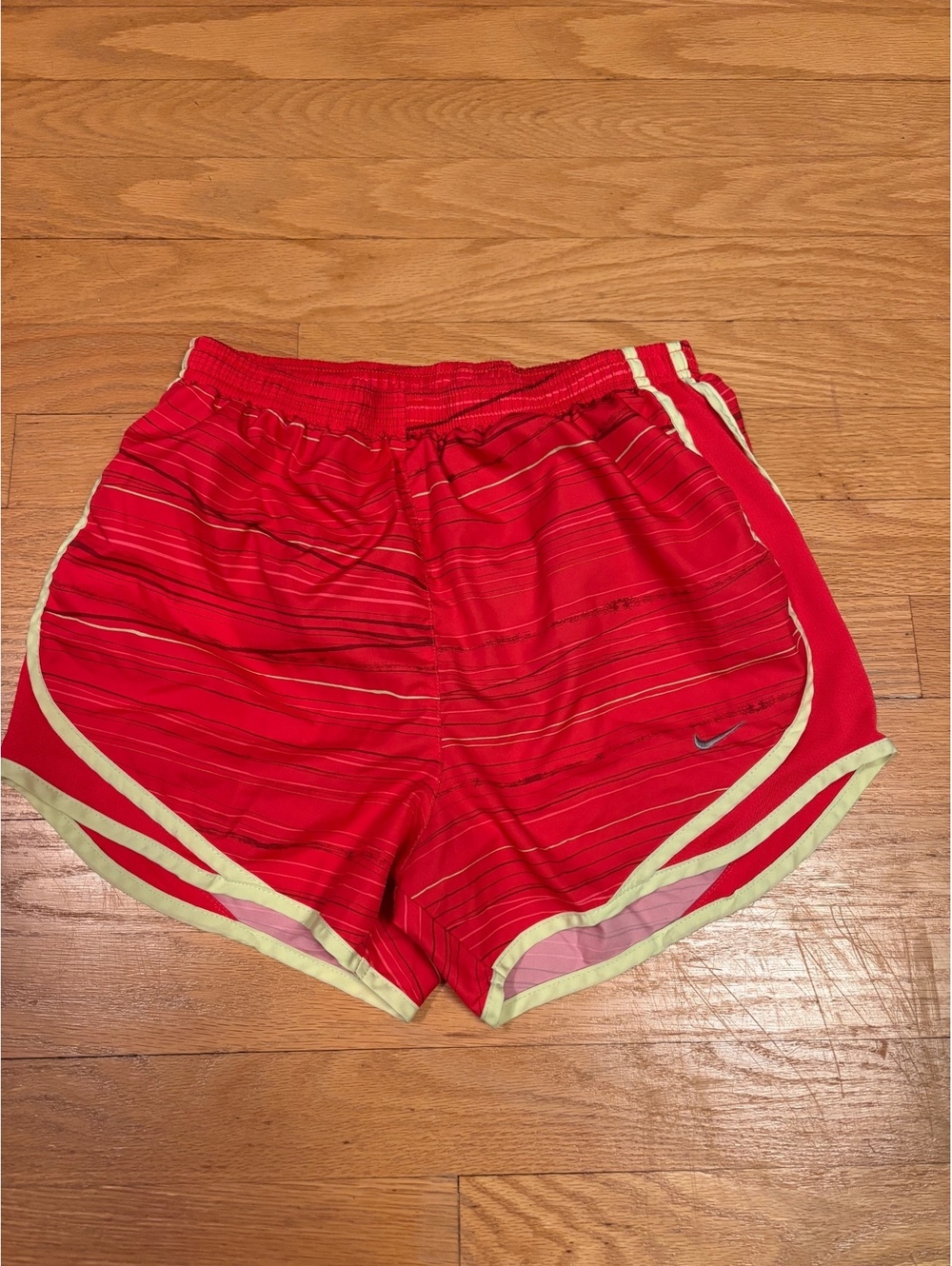 Nike Dri-FIT Red Athletic Running Shorts with Yellow Trim